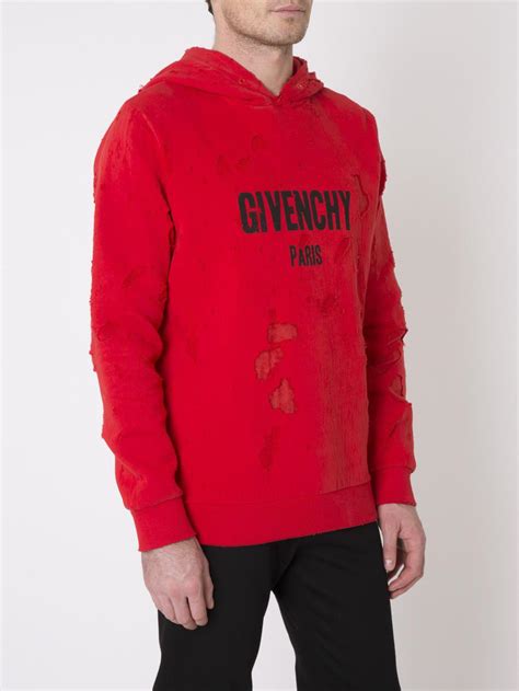 givenchy mens hoodie red|Givenchy men's destroyed hoodie.